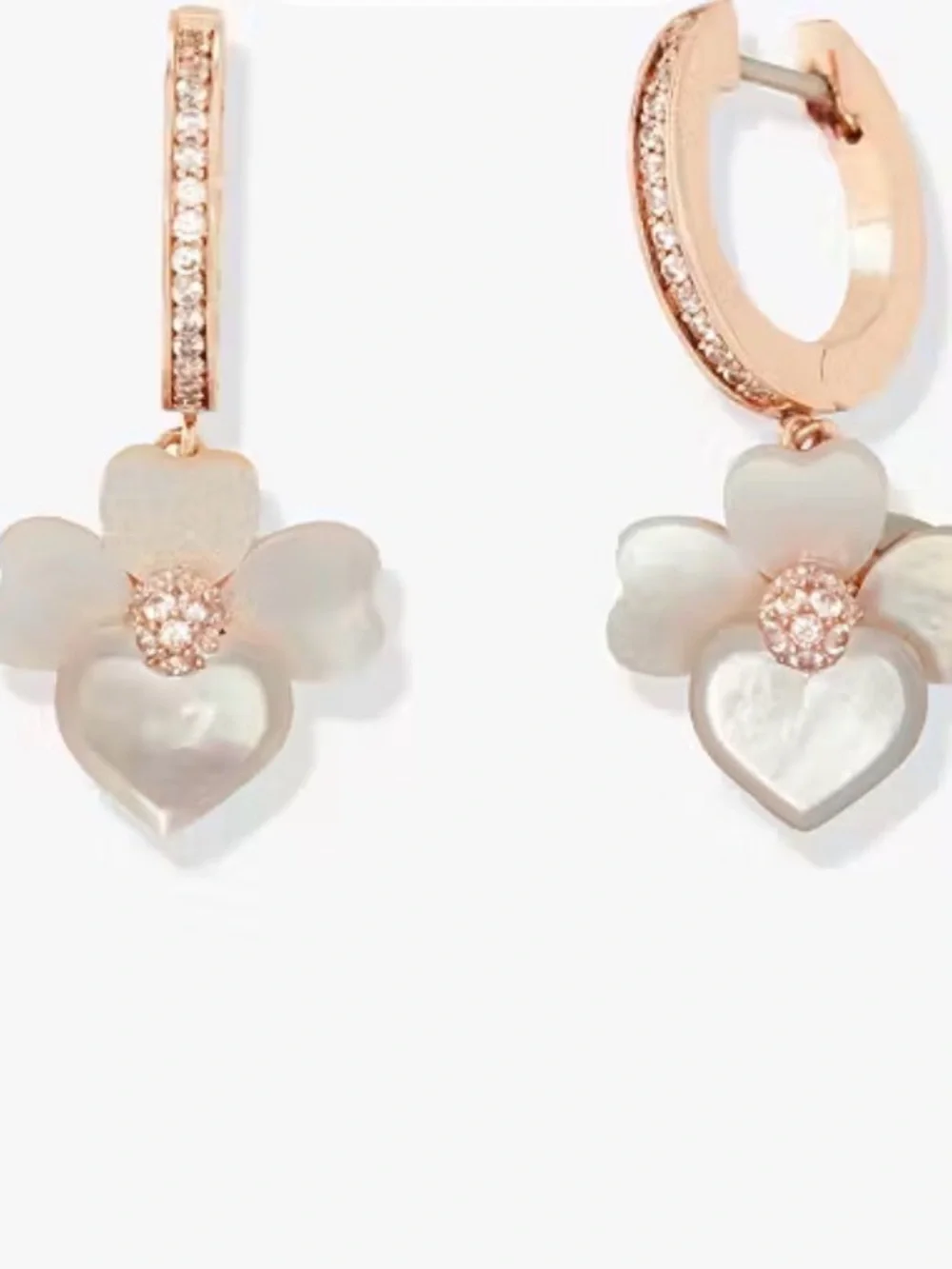 kate spade Rose Gold Hoop Earrings with Mother-of-Pearl Flower Drops NWT